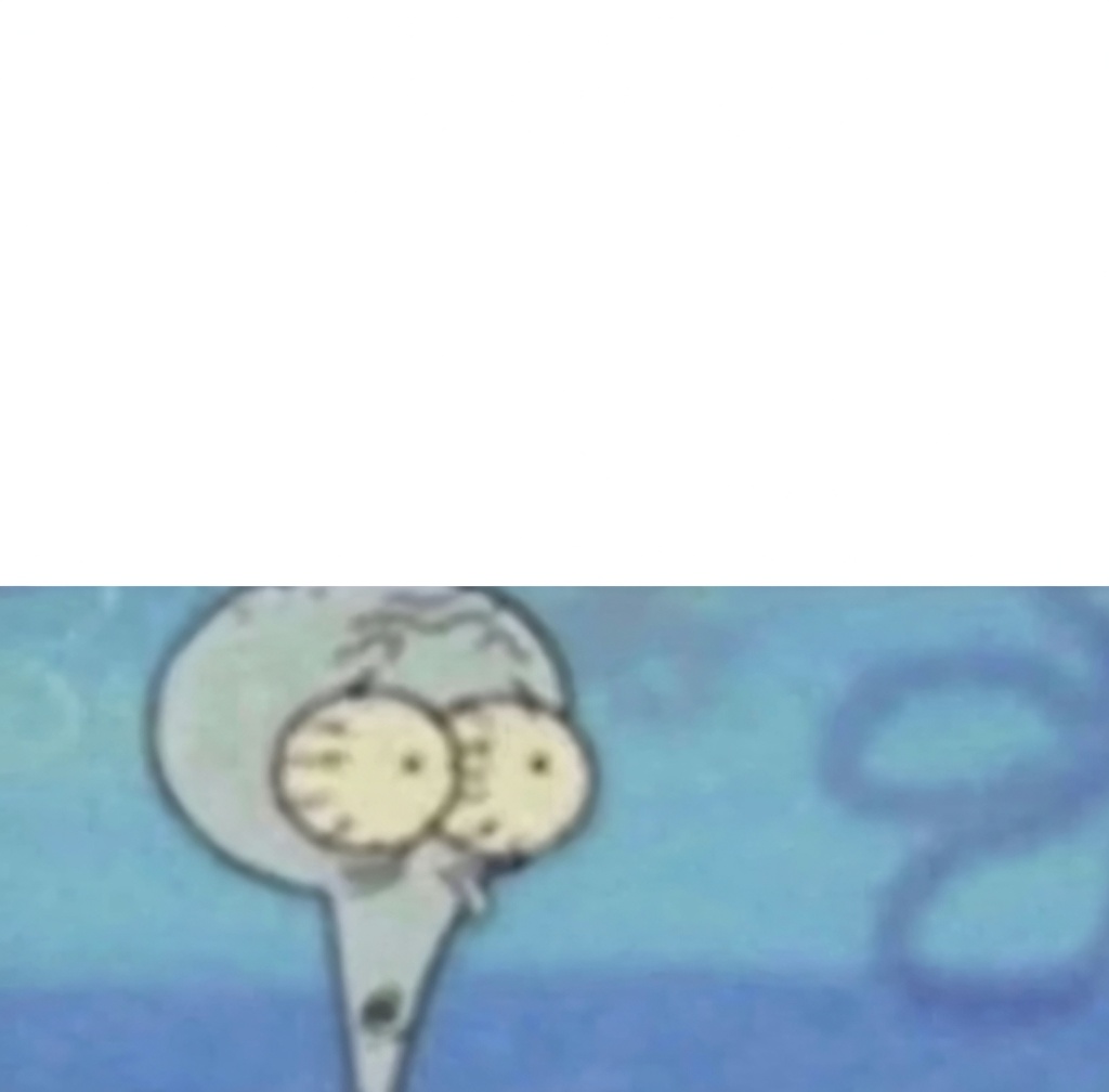 White upper area with bold black text reading “when I’m in a competition and my opponent is.” Lower area shows a blurry still of SpongeBob SquarePants from the chest up against a blue background, eyes extremely wide and round, mouth small, looking shocked or terrified; a faint circular watermark is visible on the right.